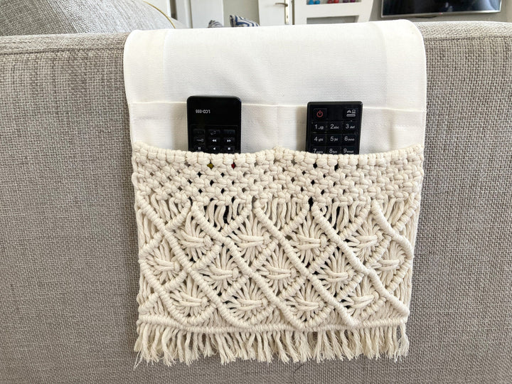 Cream Macrame Armrest Organizer