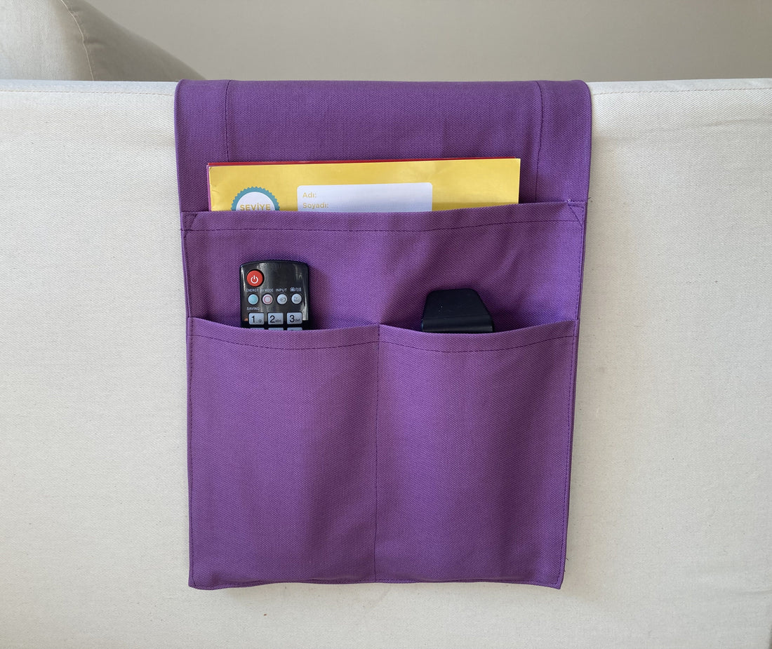 Purple Armrest Organizer,Remote Control Holder,Canvas Armchair Organizer,Birthday Gift,Magazine Holder