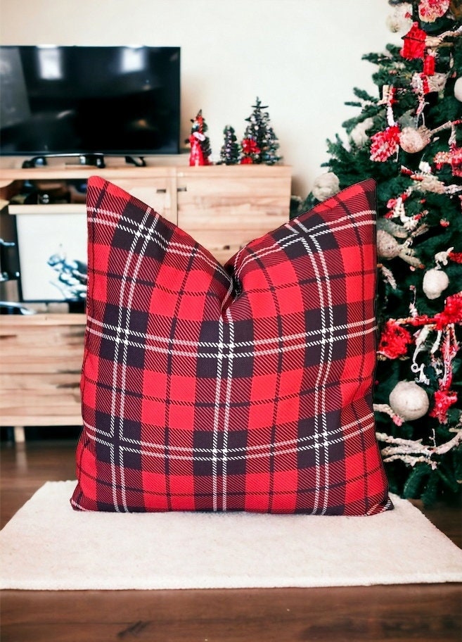 Black & Red Plaid Christmas Pillow