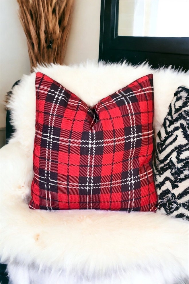 Black & Red Plaid Christmas Pillow