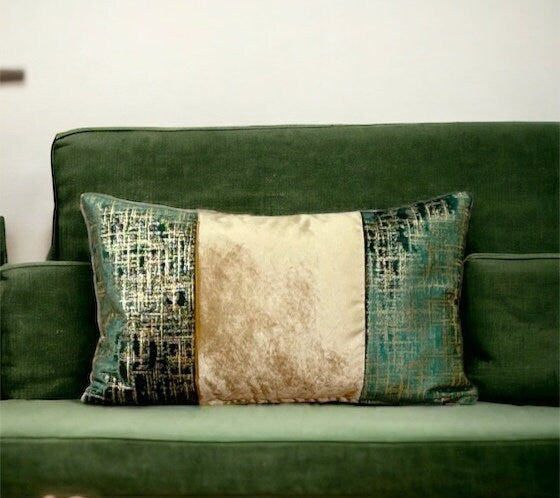 Green Velvet Lumbar Pillow Cover