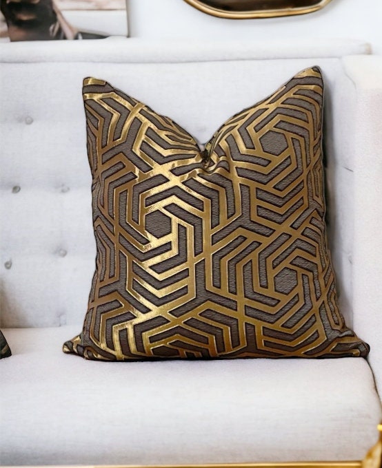 Gold Geometric Velvet Pillow Cover