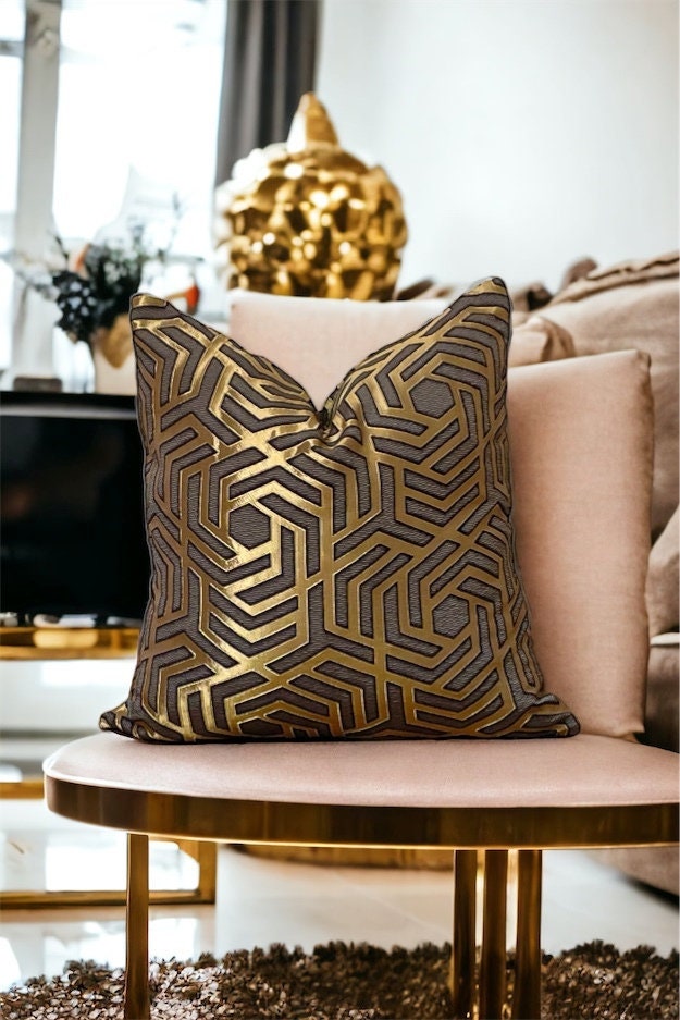 Gold Geometric Velvet Pillow Cover