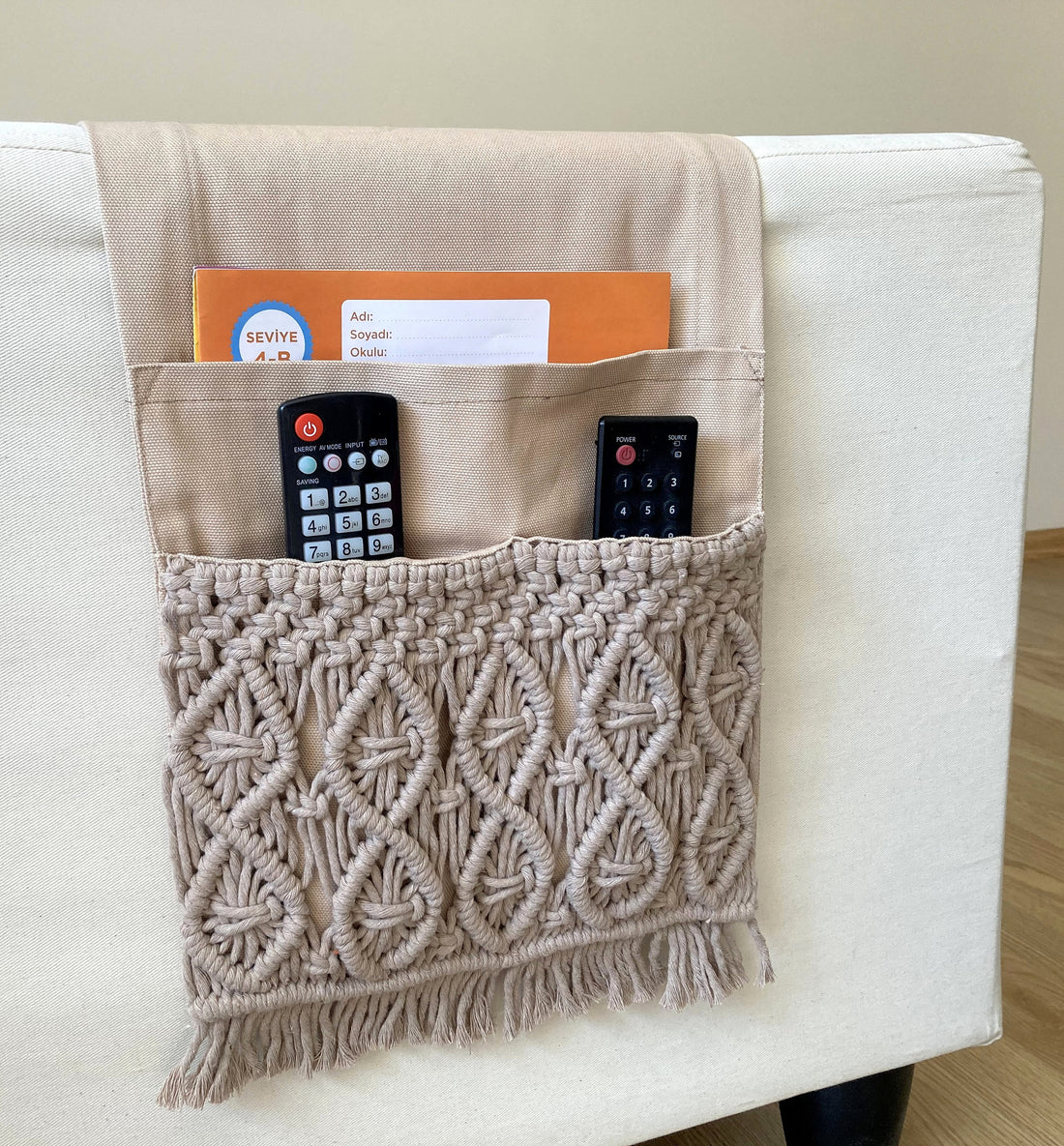 Camel Macrame Armrest Organizer