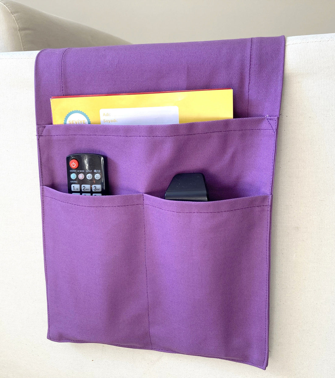 Purple Armrest Organizer,Remote Control Holder,Canvas Armchair Organizer,Birthday Gift,Magazine Holder