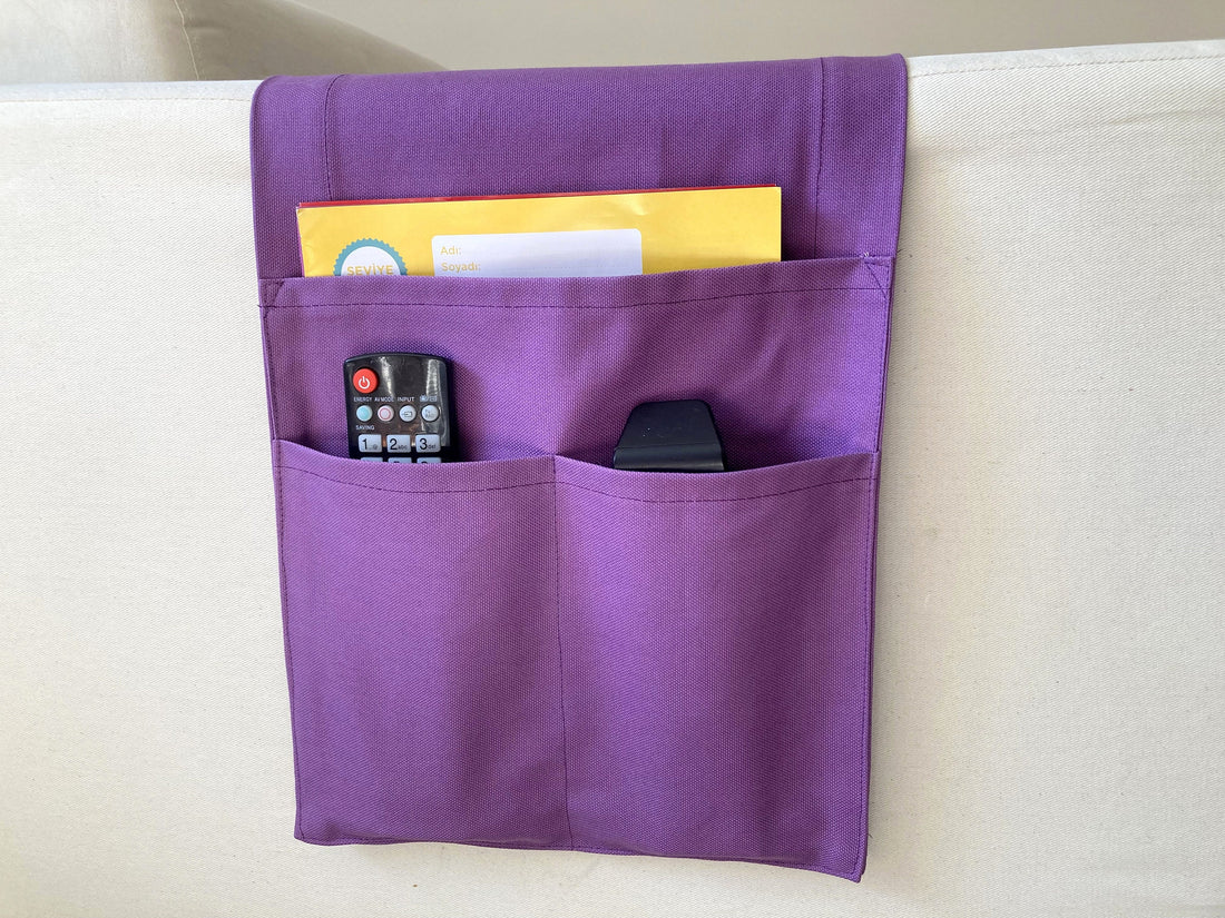 Purple Armrest Organizer,Remote Control Holder,Canvas Armchair Organizer,Birthday Gift,Magazine Holder