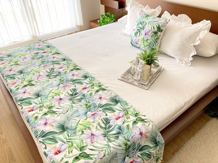 Green Floral Bed Runner