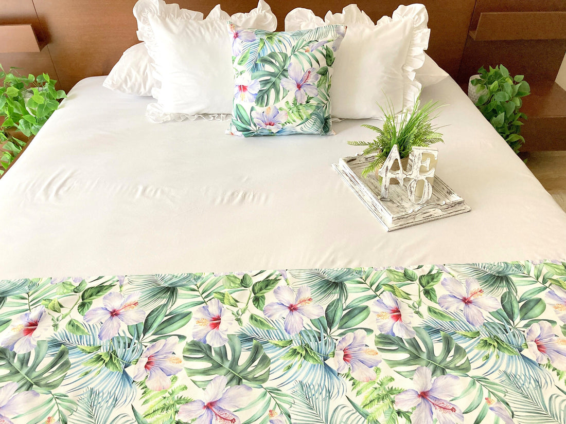 Green Floral Bed Runner