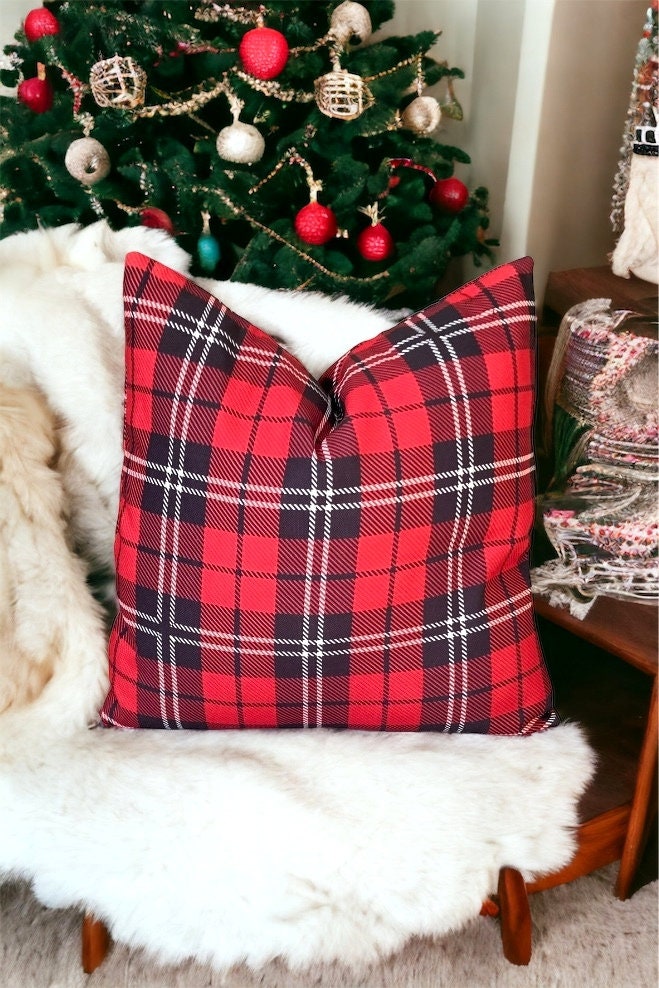 Black & Red Plaid Christmas Pillow