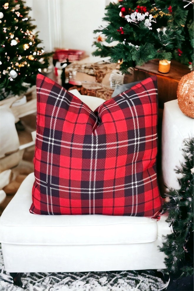 Black & Red Plaid Christmas Pillow