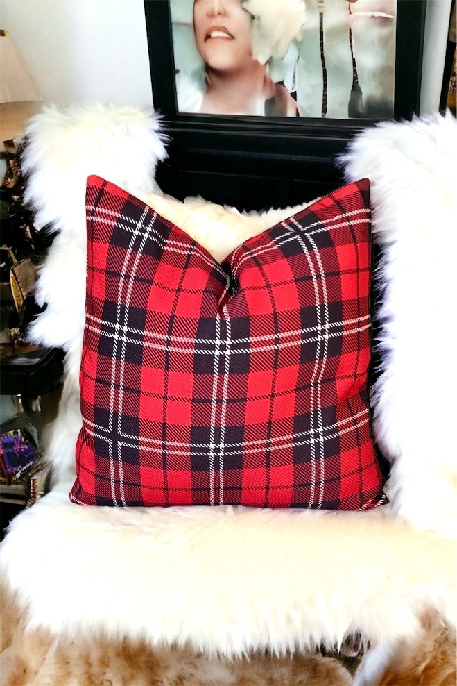 Black & Red Plaid Christmas Pillow