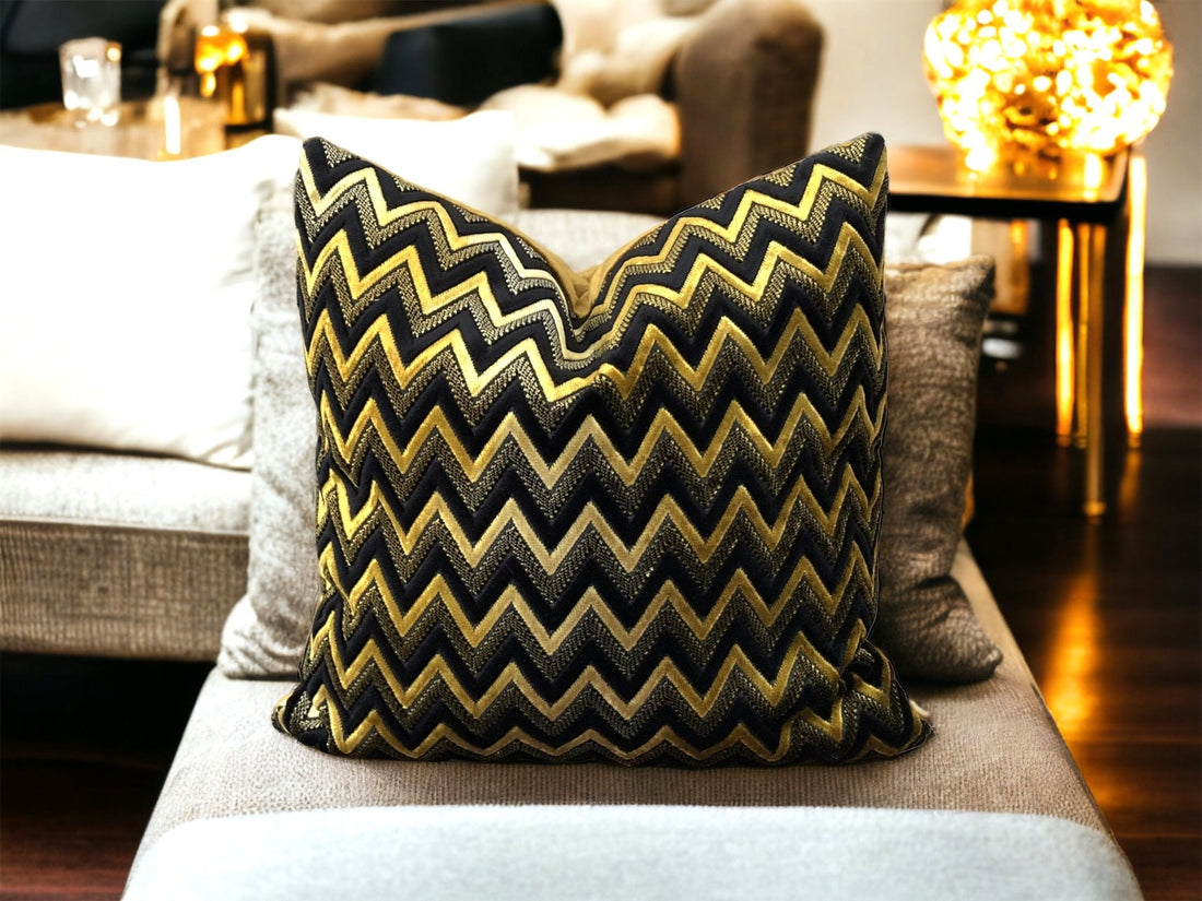 Gold Chevron Velvet Pillow Cover