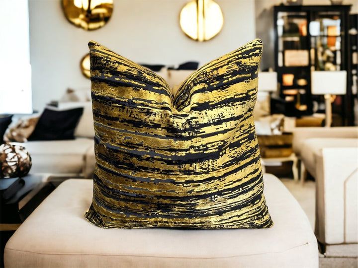 Gold Striped Velvet Pillow Cover