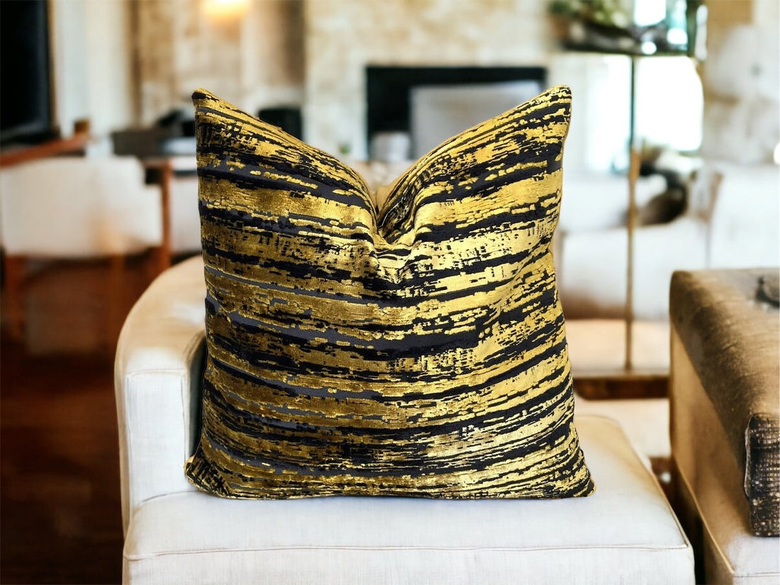 Gold Striped Velvet Pillow Cover