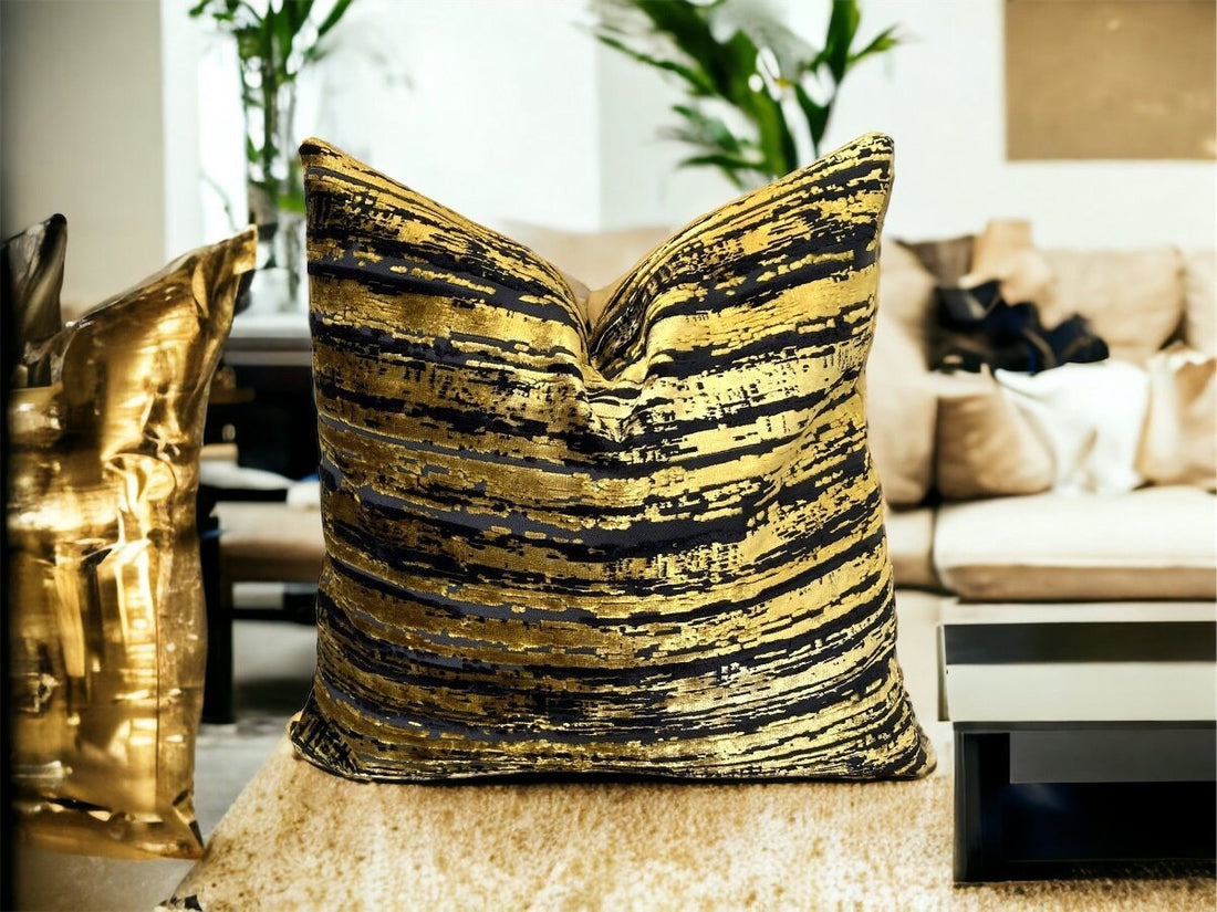 Gold Striped Velvet Pillow Cover