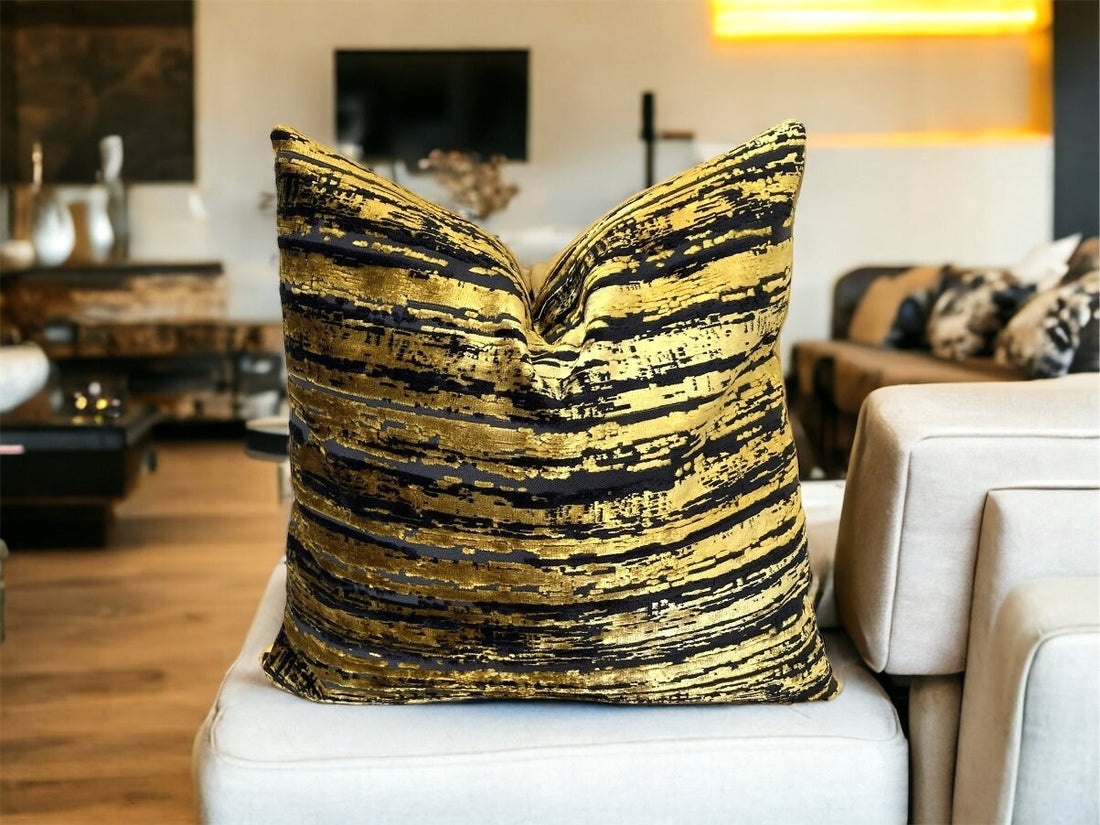 Gold Striped Velvet Pillow Cover