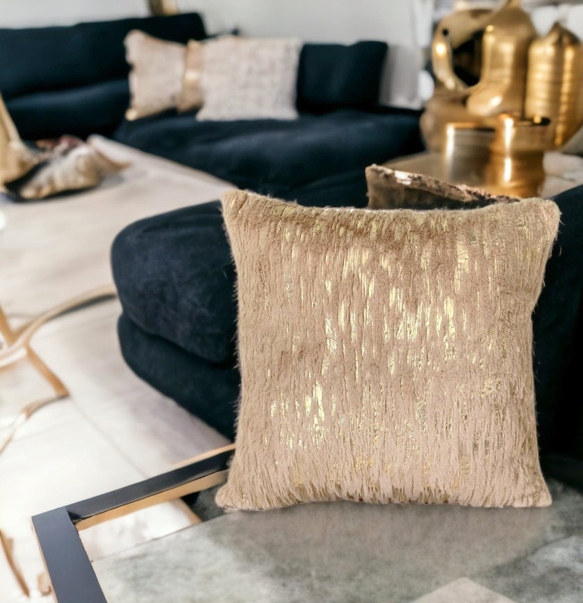 Luxury Camel Gold Faux Fur Pillow Cover