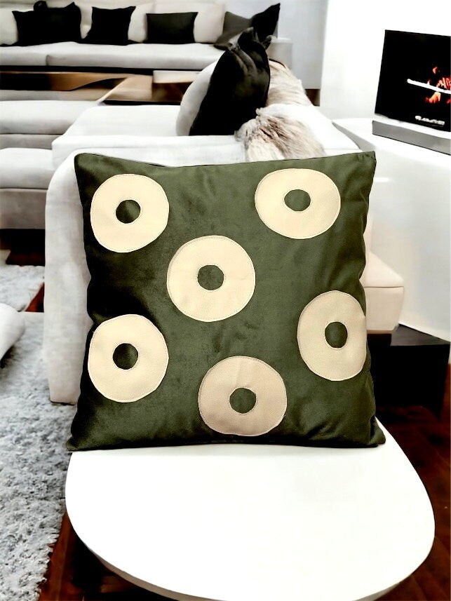 Green Velvet Leather Pillow Cover