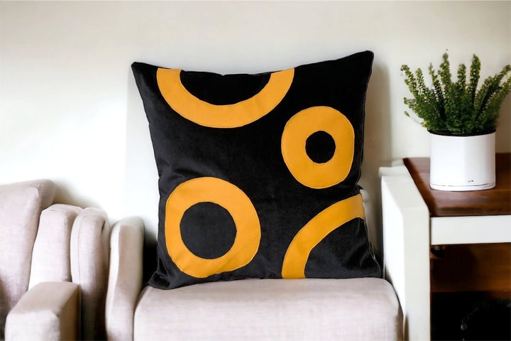 Black Velvet and Leather Pillow Cover