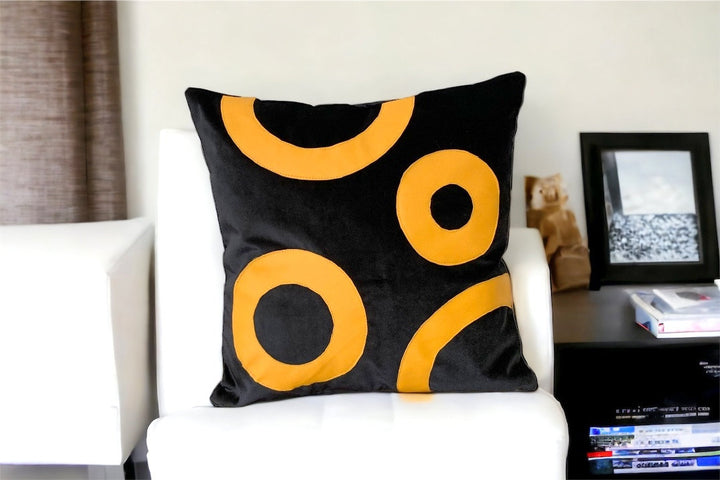 Black Velvet and Leather Pillow Cover