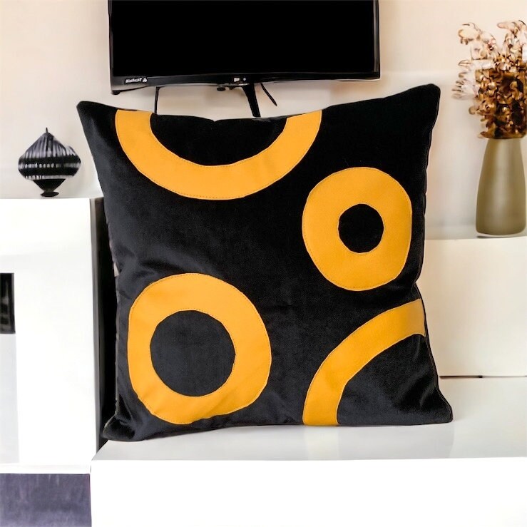 Black Velvet and Leather Pillow Cover