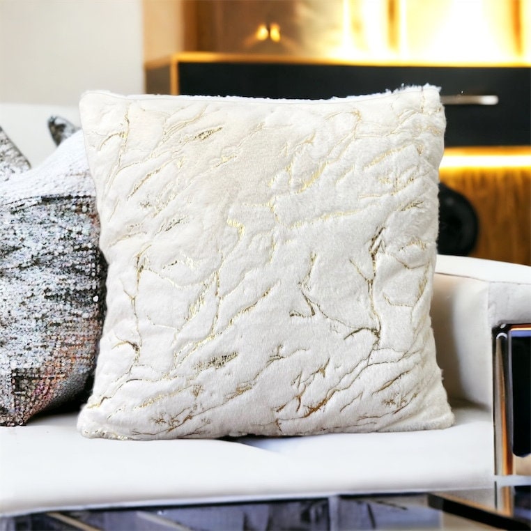 White Gold Faux Fur Pillow Cover