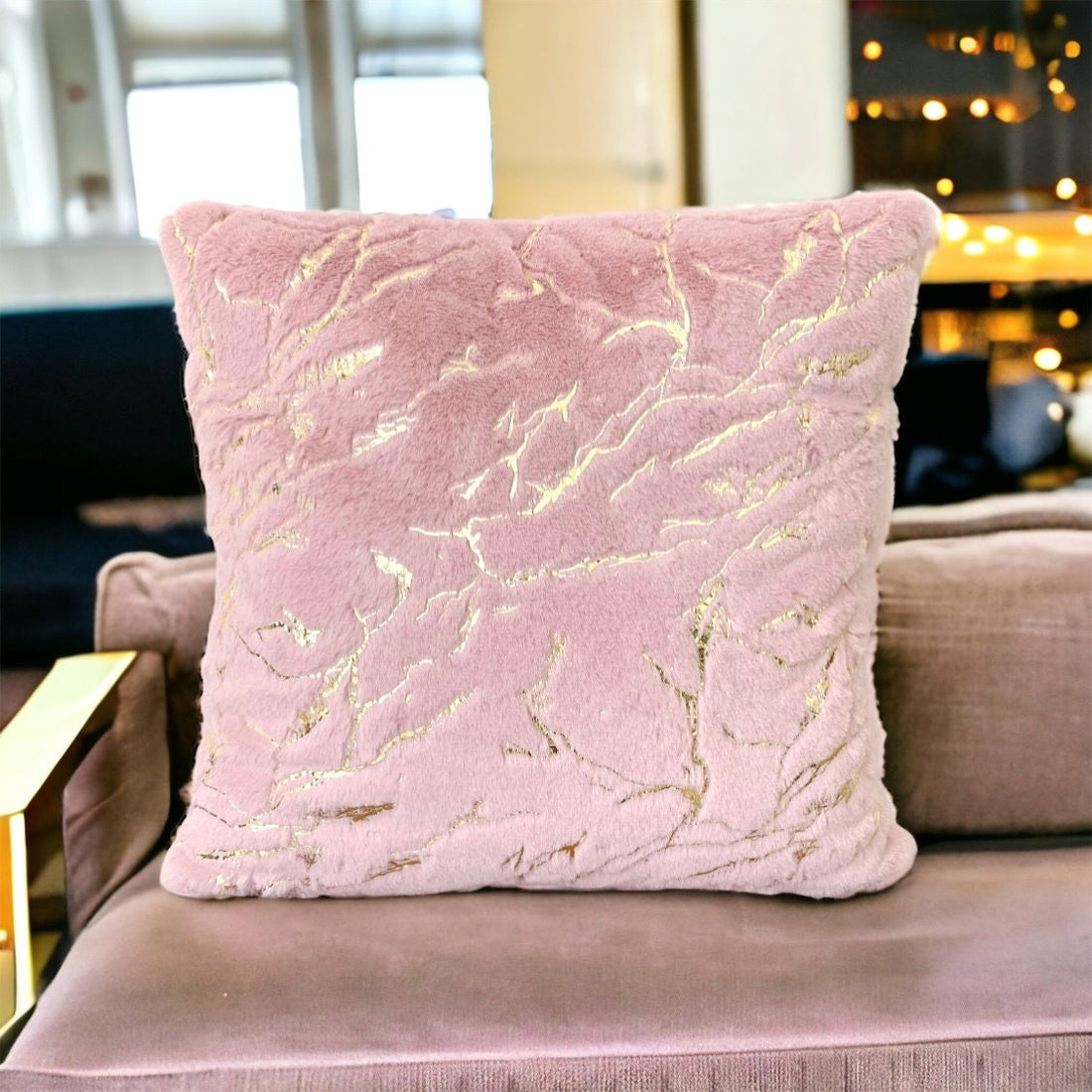 Luxury Pink Gold Faux Fur Pillow Cover