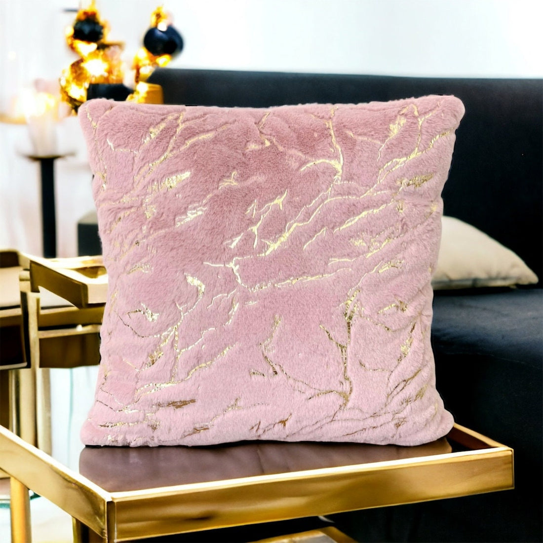 Luxury Pink Gold Faux Fur Pillow Cover