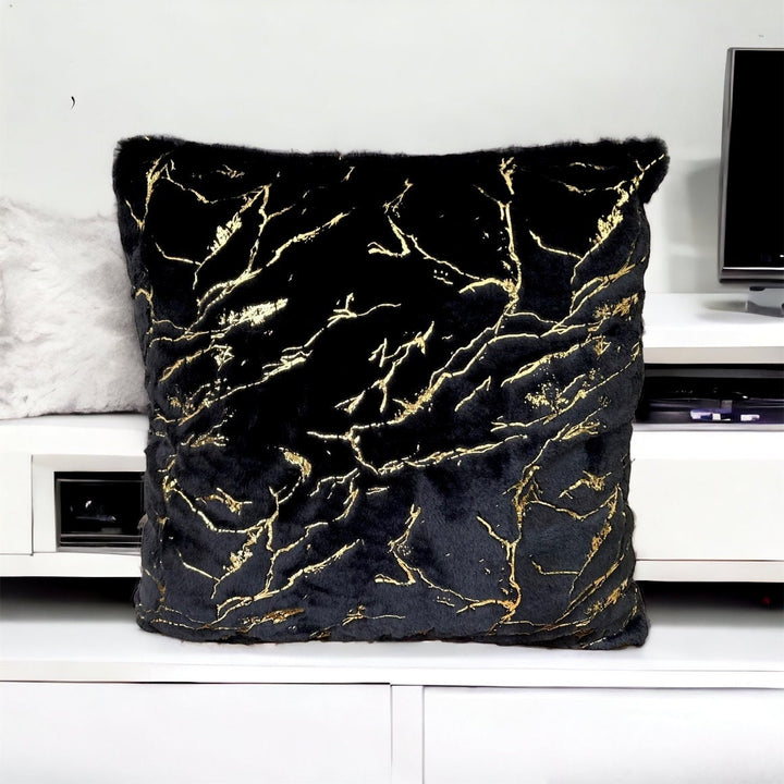 Luxury Black & Gold faux Fur Pillow Cover