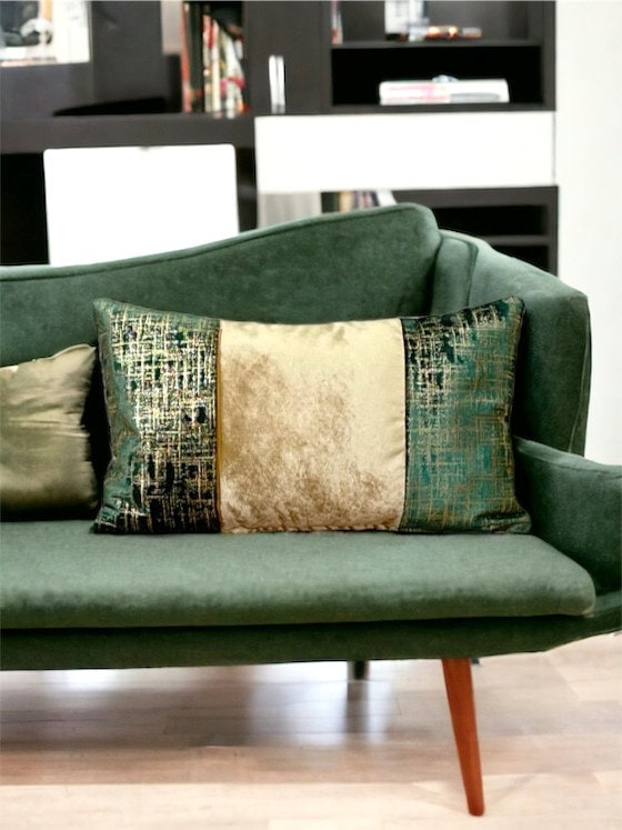 Green Velvet Lumbar Pillow Cover