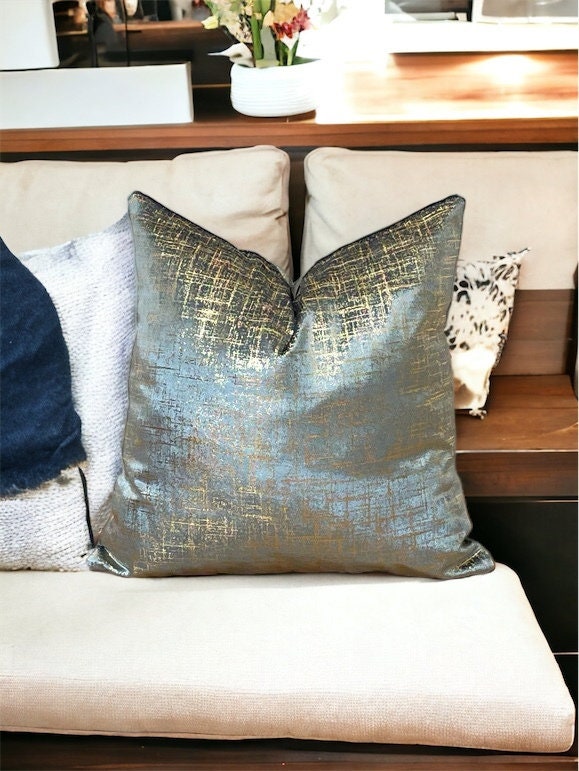 Mint Green Gold Velvet Pillow Cover