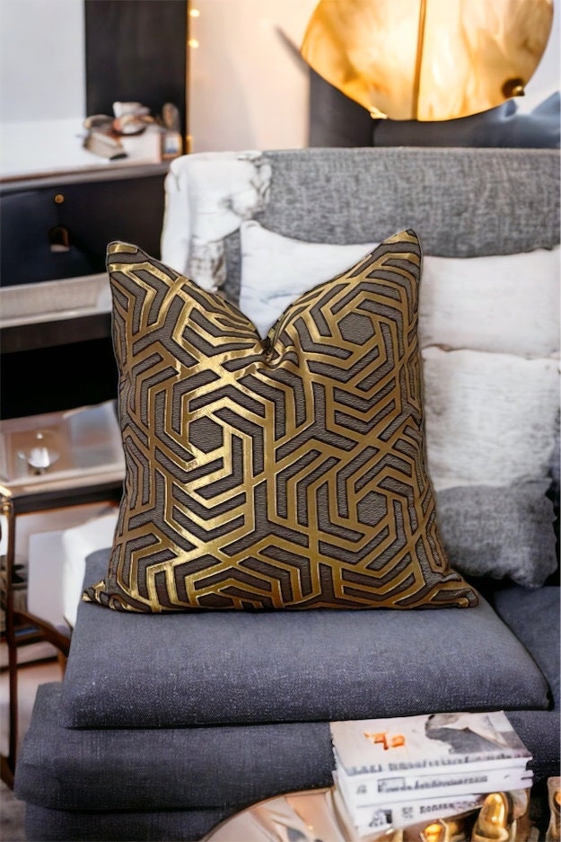 Gold Geometric Velvet Pillow Cover