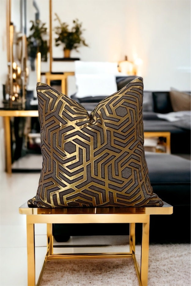 Gold Geometric Velvet Pillow Cover