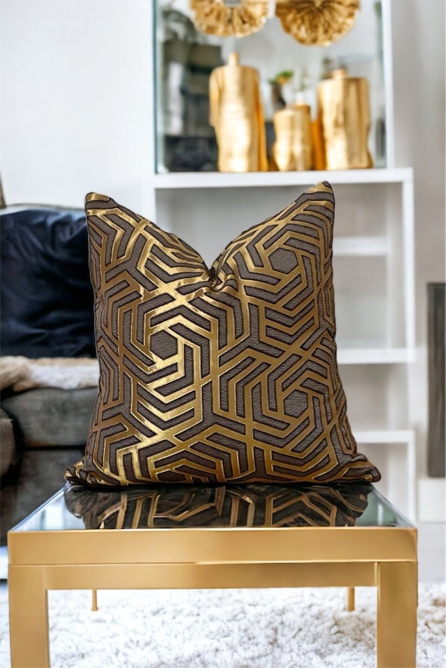 Gold Geometric Velvet Pillow Cover