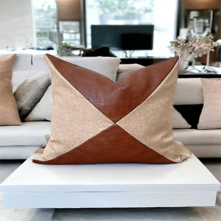 Linen & Crocodile Leather Pillow Cover