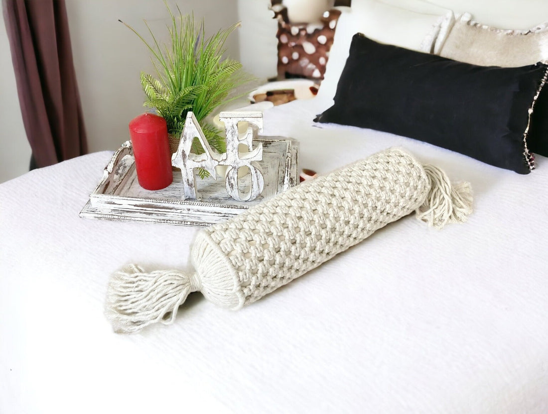 Hand Knotted Macrame Bolster Pillow