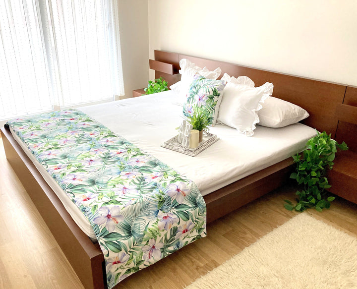 Green Floral Bed Runner