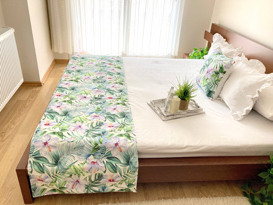 Green Floral Bed Runner