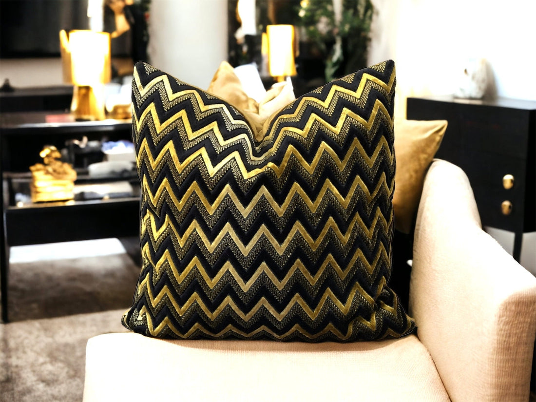 Gold Chevron Velvet Pillow Cover