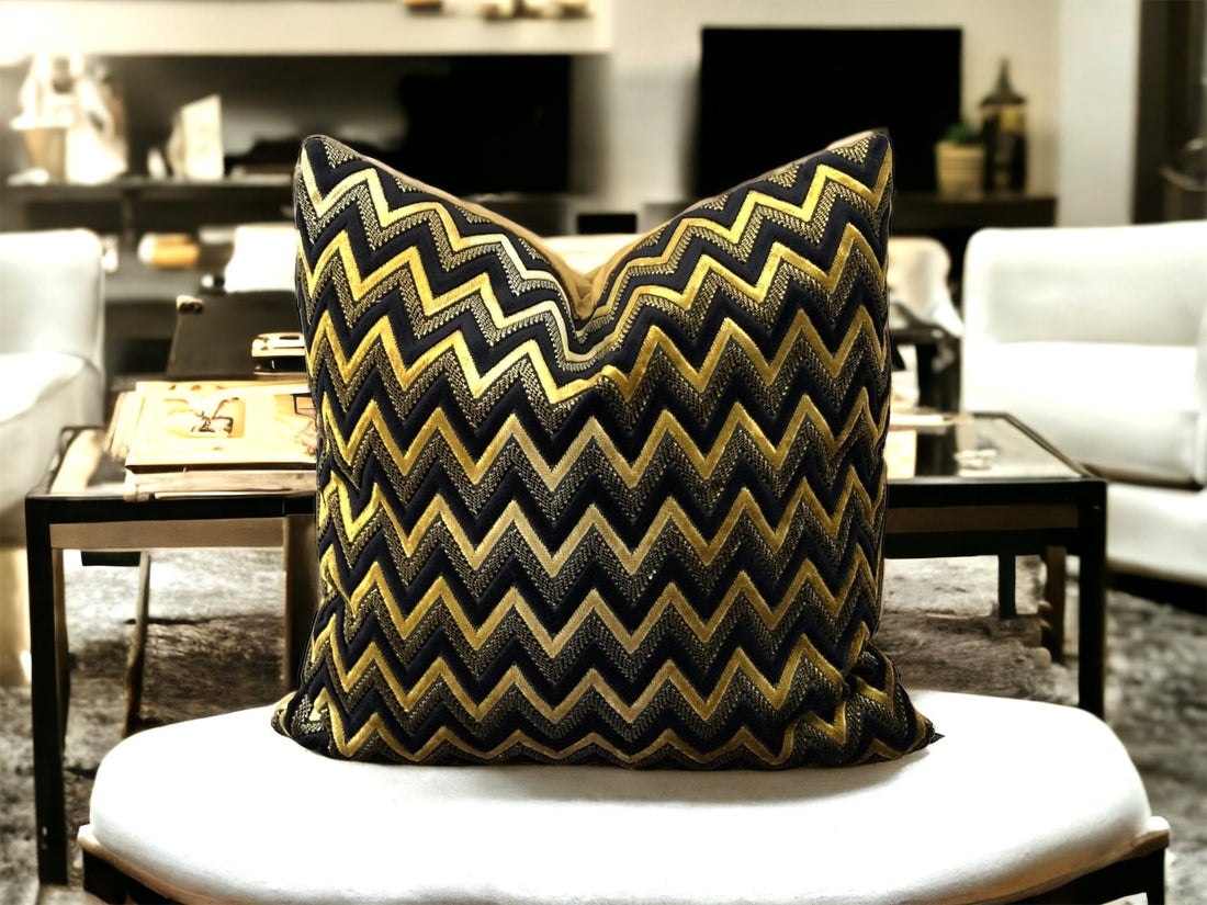 Gold Chevron Velvet Pillow Cover