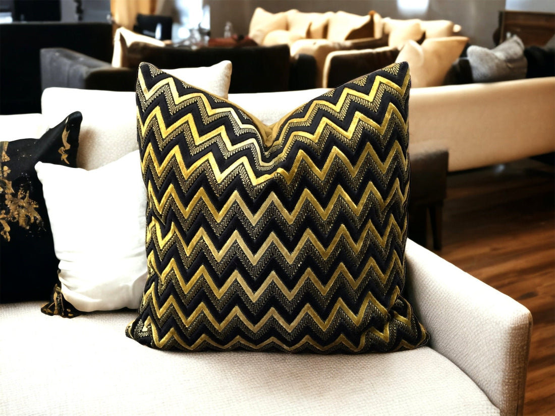 Gold Chevron Velvet Pillow Cover