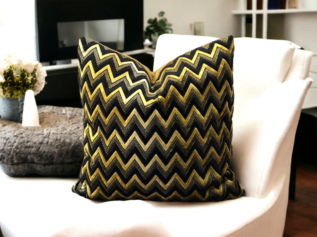 Gold Chevron Velvet Pillow Cover