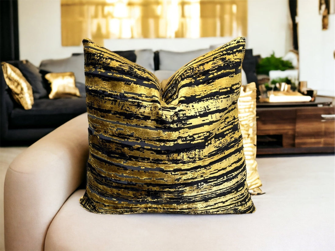 Gold Striped Velvet Pillow Cover