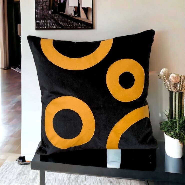 Black Velvet and Leather Pillow Cover