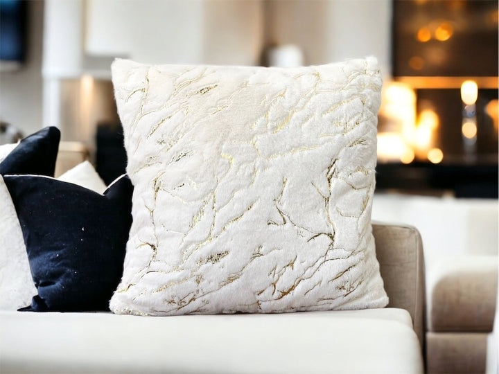 White Gold Faux Fur Pillow Cover