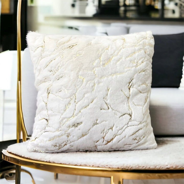 White Gold Faux Fur Pillow Cover