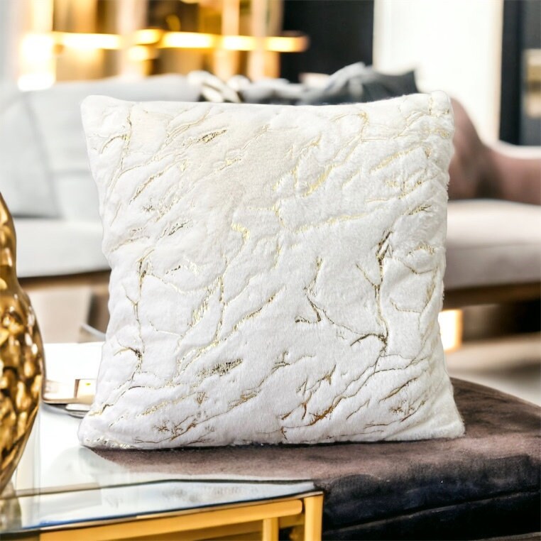 White Gold Faux Fur Pillow Cover