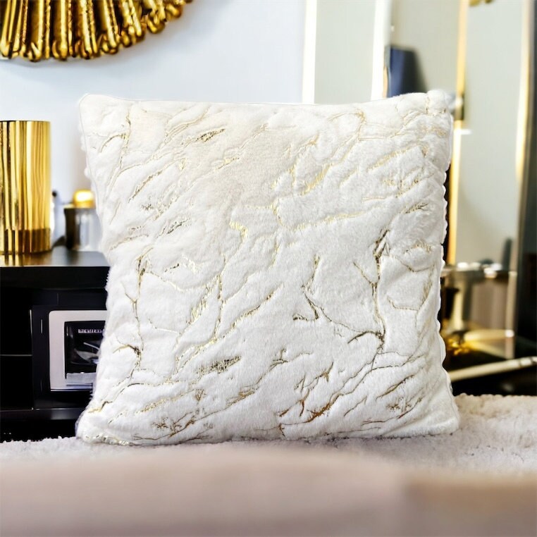 White Gold Faux Fur Pillow Cover