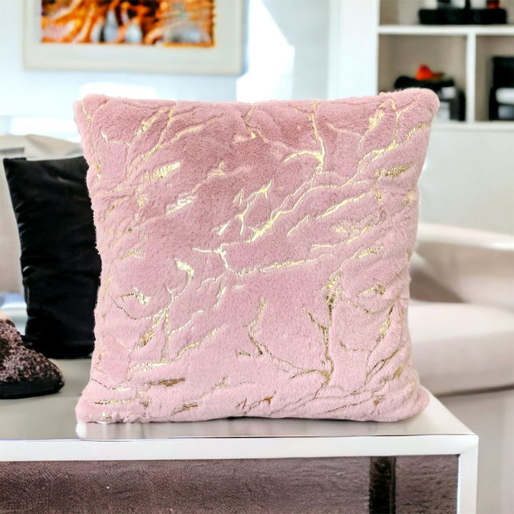 Luxury Pink Gold Faux Fur Pillow Cover