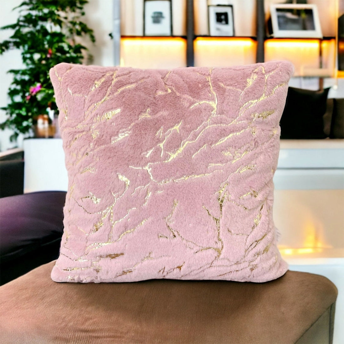 Luxury Pink Gold Faux Fur Pillow Cover